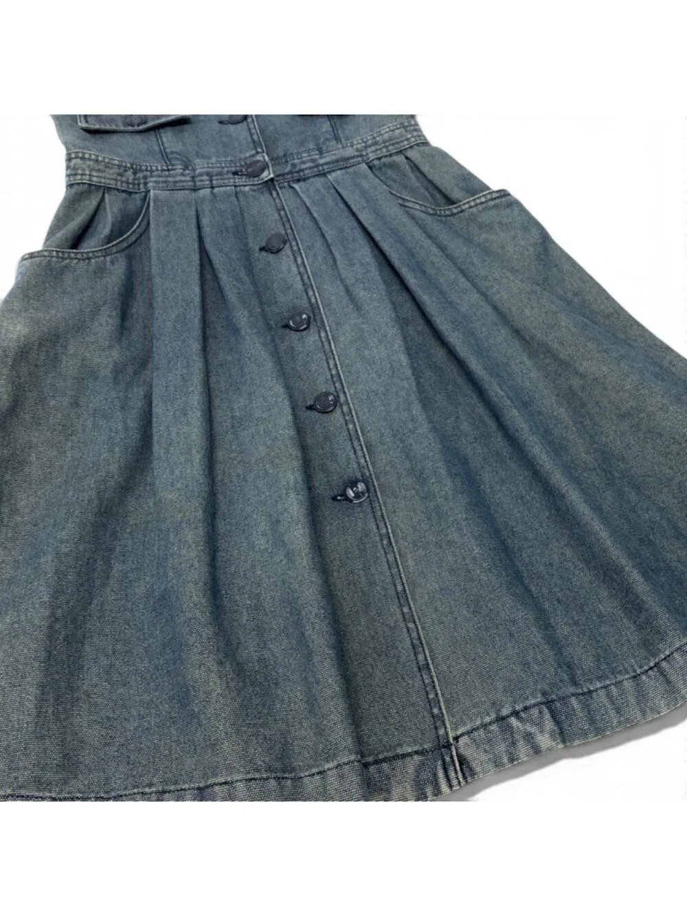 Chanel 01P CC Button Denim Long Dress Vintage CC Indigo Blue 36